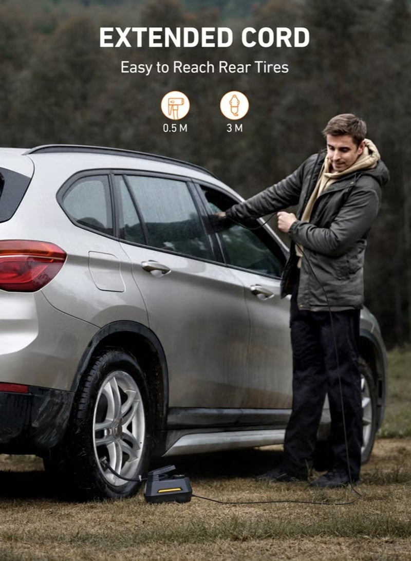 EzzySo Tyre Inflator Air Compressor 12V, Portable Electric Car Tyre Pump with Tyre Pressure Gauge, Auto-Stop Air Pump with Valve Adaptors and LED Light, Car Accessories for Gifts - Image 5